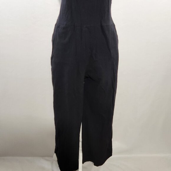 Women's Size Small Black Baggy Linen Blend Loose Fit Wide Leg Pockets Jumpsuit - Picture 3 of 14